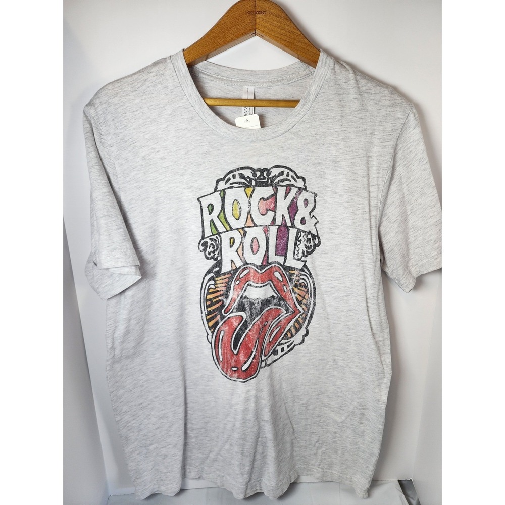 Bella Canvas Rock & Roll Rolling Stones Tongue Graphic T-Shirt Gray Large